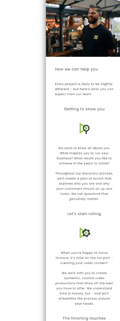 Bespoke website design and development for local videography business