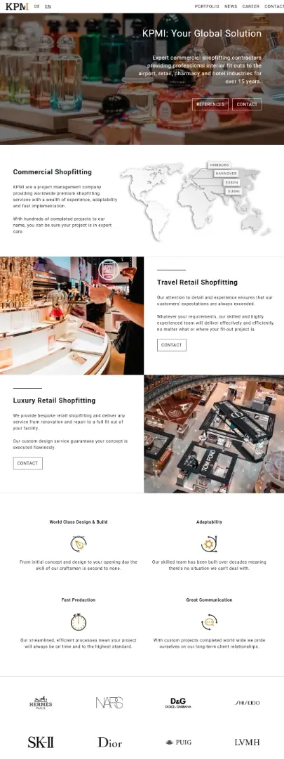 Custom multi-language website design and development for an international shopfitting company