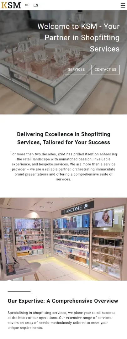 Bespoke multi-language website design and development for an international luxury shopfitting company
