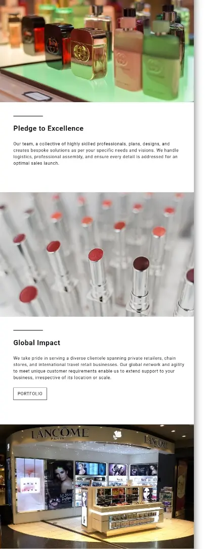 Bespoke multi-language website design and development for an international luxury shopfitting company